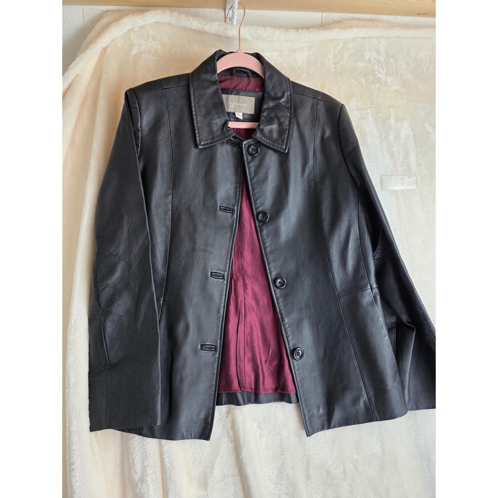 Croft & Barrow Womens Black Leather Blazer Jacket Button Front Classic Size M